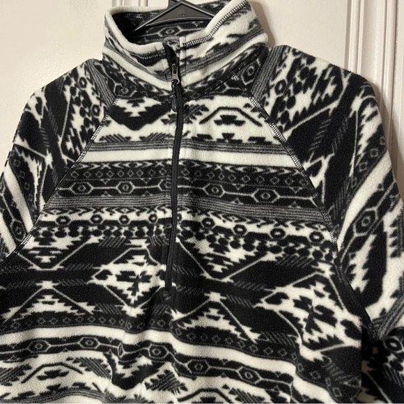 EDDIE BAUER Lightweight Aztec Print Fleece Half Zip black‎ white Size L - Picture 4 of 10